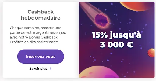 Bonus cashback en ligne – récupérez 25% de vos mises jusqu’à 200 €. Cashback en ligne 25% jusqu’à 200 € pour jeux de Live Casino.